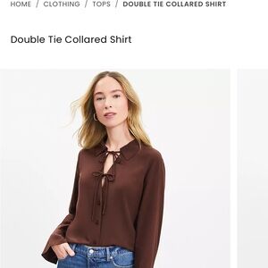 LOFT Chocolate Double Tie Blouse